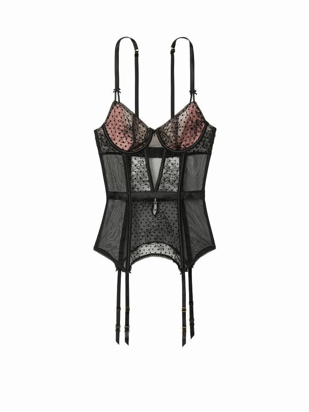 Victoria's Secret Tease Bow Lace Garter Corset Top and Matching Panty Set